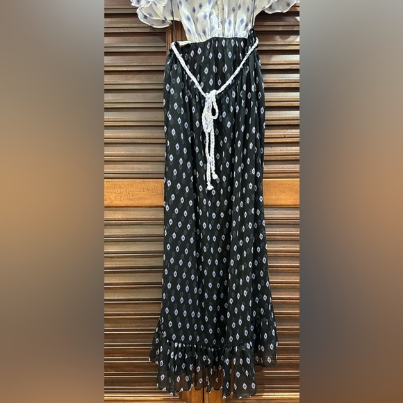 MISA Los Angeles Polka Dot Print Long Dress Size Large NWT NAVY BOTTOM WHITE TOP - Picture 8 of 12